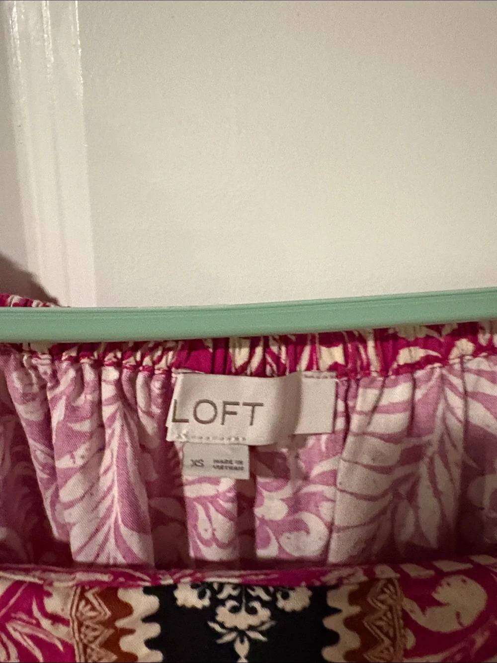 LOFT Pink Floral Border Print Peasant Blouse